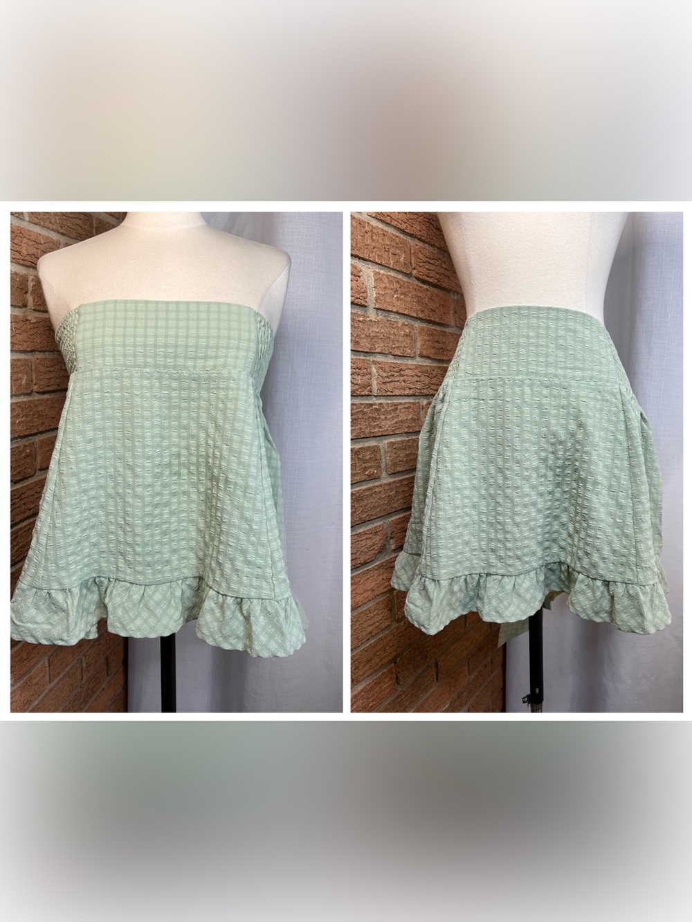 NWT Promesa Sage Green Convertible Tube Top Mini Skirt Textured Ruffle Small